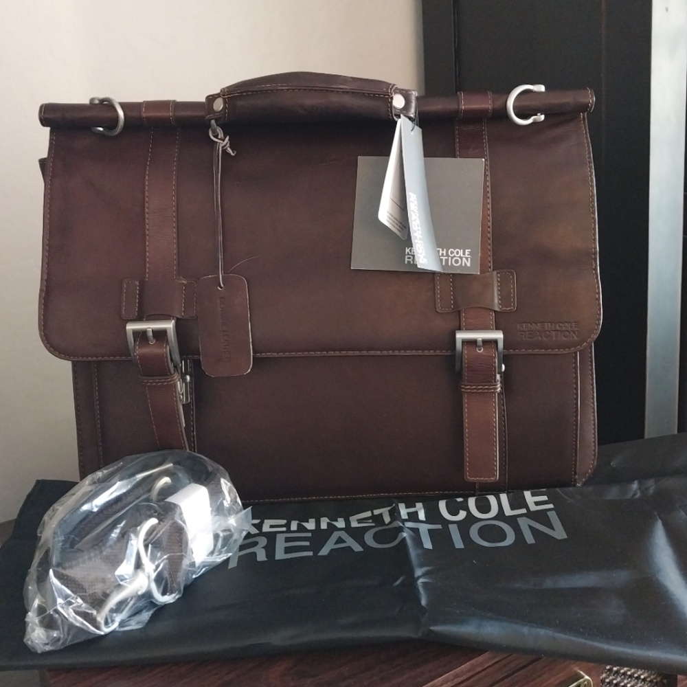 Kenneth Cole Reaction Portfolio Computer Case Colombian Leather NWT